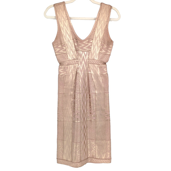 VTG Y2K Herve Leger Aerin Rose Gold Bandage Dress XS Metallic Bodycon Mini Glam - Picture 3 of 14